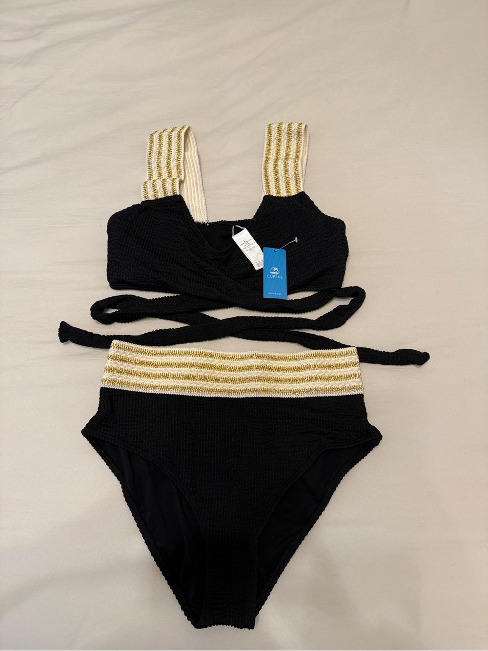 Cupshe Black & Gold Metallic High-Waist Two-Piece Bikini NWT - Never Worn